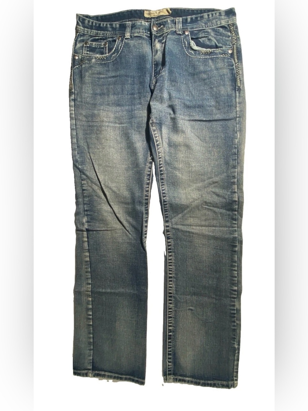 USED- Size 38x32 Mens Blue Cult Denim Jeans Embroidered Cotton Blue